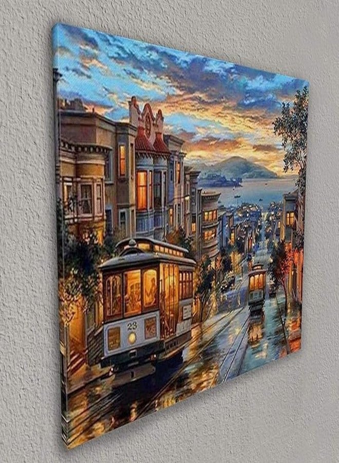 Retailio مجموعة ريتيليو للرسم بالأرقام على قماش الزهور، مناسبة للأطفال والفتيات والكبار والمبتدئين، مقاس 16 × 20 بوصة، مجموعة الرسم الزيتي بدون لهب، هدية (تلفريك سان فرانسيسكو) - Image 3